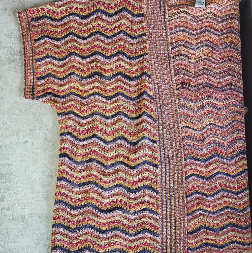 Catherines Rainbow Knit Cardigan‎ Womens Plus 1X Short Sleeve Open Front Spring - Picture 2 of 8